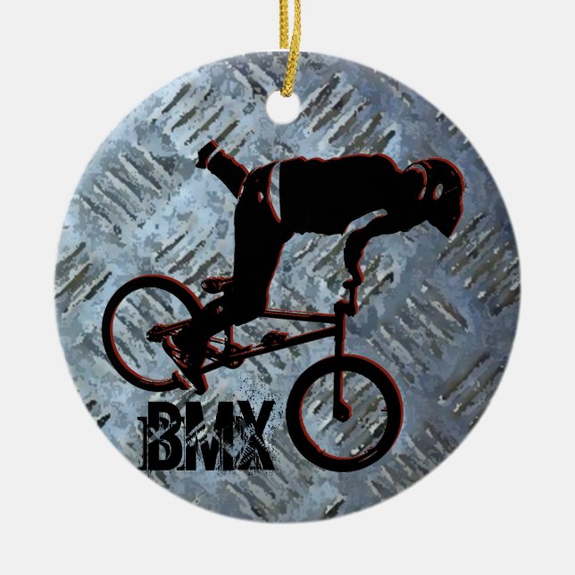 BMX Rules Christmas Ornament, Copyright Karen J Wi Ceramic Ornament (Front)