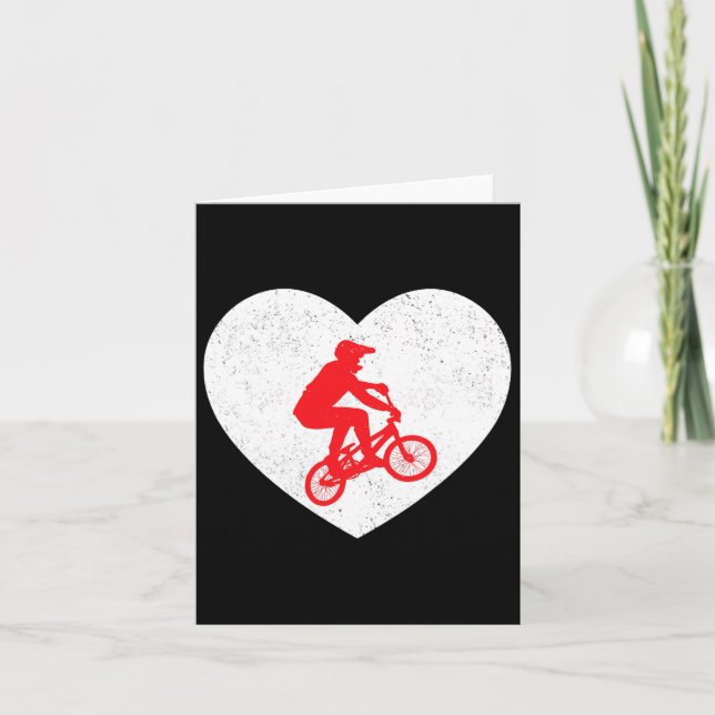 Bmx Silhouette Biker Bicycle Valentine Heart Shape Card (Front)
