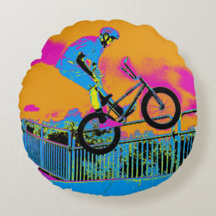BMX Trickster - BMX Trick Bike  Round Pillow