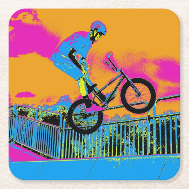 BMX Trickster - BMX Trick Bike   Square Paper Coaster (Front)