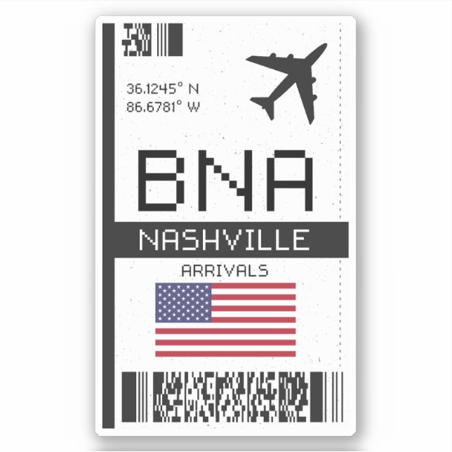 BNA Nashville Boarding Pass - Tennessee Travel Sticker (Front)