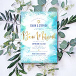 B'nai Mitzvah Gold Script Turquoise Watercolor Invitation<br><div class="desc">Be proud, rejoice and showcase this milestone of your favorite B’nai Mitzvahs! Send out this stunning, modern, personalized invitation for an event to remember. Sparkly gold faux foil calligraphy script and Star of David, along with blue confetti dots, overlay a turquoise watercolor background. Personalize the custom text with your children’s...</div>