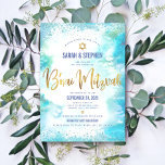 B'nai Mitzvah Gold Script Turquoise Watercolor Invitation<br><div class="desc">Be proud, rejoice and showcase this milestone of your favorite B’nai Mitzvahs! Send out this stunning, modern, personalized invitation for an event to remember. Sparkly gold faux foil calligraphy script and Star of David, along with blue confetti dots, overlay a turquoise watercolor background. Personalize the custom text with your children’s...</div>