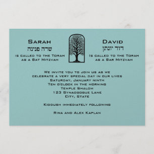 B'Nai Mitzvah Invitation Tree of Life Twins Hebrew