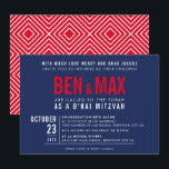 B'NAI MITZVAH modern bold block wide navy blue red Invitation<br><div class="desc">by kat massard >>> WWW.SIMPLYSWEETPAPERIE.COM <<< - - - - - - - - - - - - CONTACT ME to help with balancing your type perfectly Love the design, but would like to see some changes - another color scheme, product, add a photo or adapted for a different occasion...</div>