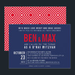 B'NAI MITZVAH modern bold block wide navy blue red Invitation<br><div class="desc">by kat massard >>> WWW.SIMPLYSWEETPAPERIE.COM <<< - - - - - - - - - - - - CONTACT ME to help with balancing your type perfectly Love the design, but would like to see some changes - another color scheme, product, add a photo or adapted for a different occasion...</div>