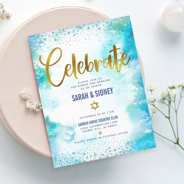 B'nai Mitzvah modern gold turquoise watercolor Enclosure Card (Creator Uploaded)