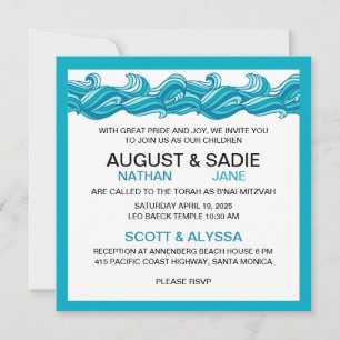 B'nai Mitzvah modern ocean beach blue invitation