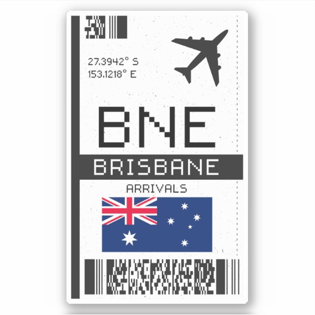 BNE Brisbane Boarding Pass - Australia Travel Sticker (Front)