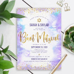 B'not Mitzvah Modern Gold Foil Purple Watercolor Invitation<br><div class="desc">Be proud, rejoice and showcase this milestone of your favorite B’not Mitzvahs! Send out this stunning, modern, personalized invitation for an event to remember. Sparkly gold faux foil calligraphy script, Star of David, and glitter confetti dots overlay a soft purple watercolor background. Personalize the custom text with your children’s names,...</div>