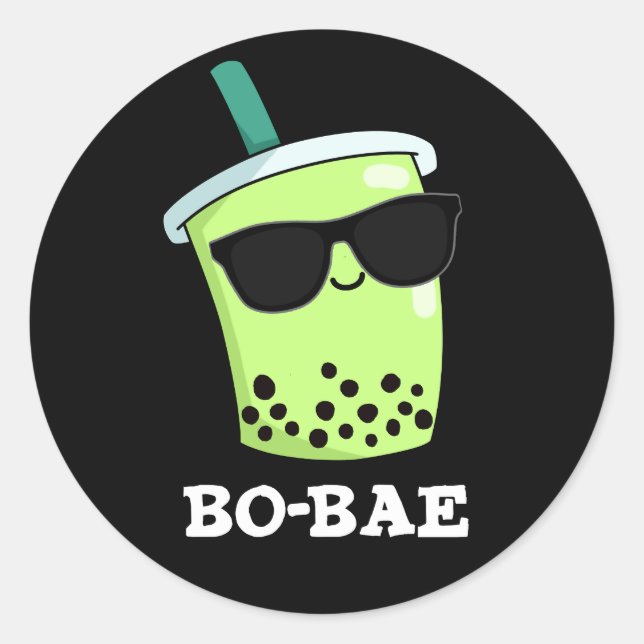 Bo-bae Funny Boba Tea Pun Dark BG Classic Round Sticker (Front)