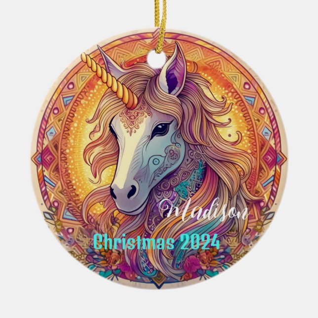 Bo Ho Unicorn Personalized Christmas Ornament (Front)