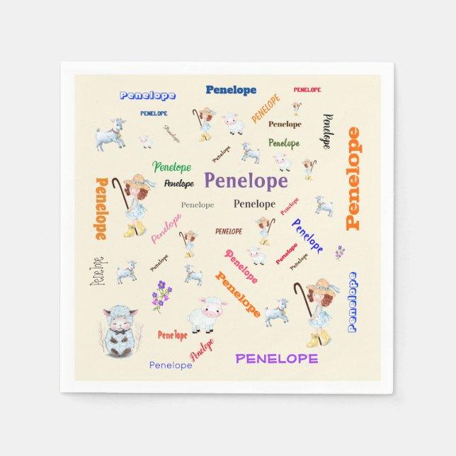 BO PEEP NURSERY RHYME Word Cloud Name Collage Napkins (Front)