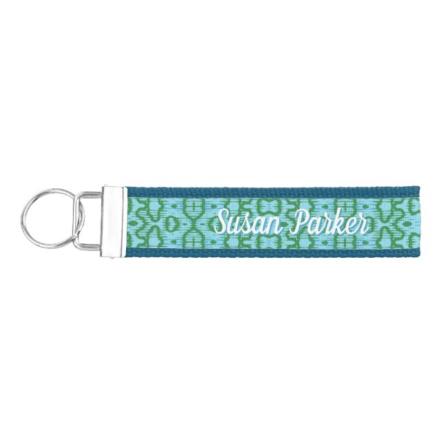 Boa Ripple in Green and Aqua Wrist Keychain (Keys on Left)