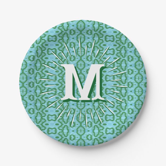Boa Ripple in Green + Aqua Personalized Paper Plates (Front)
