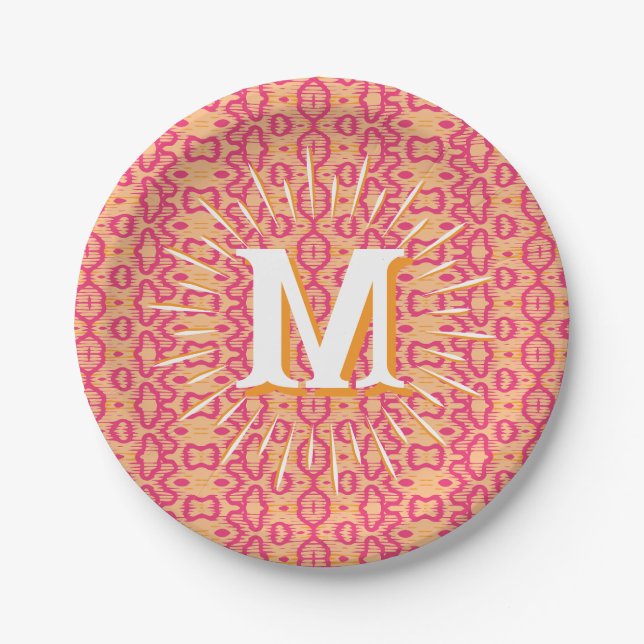 Boa Ripple in Pink + Orange Personalized Paper Plates (Front)