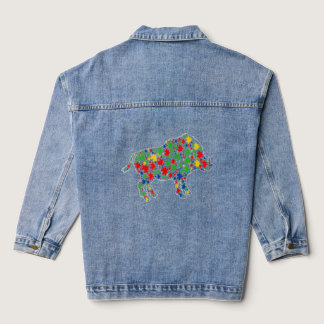 Boar Animals Puzzle Pieces Autism Awareness  Denim Jacket