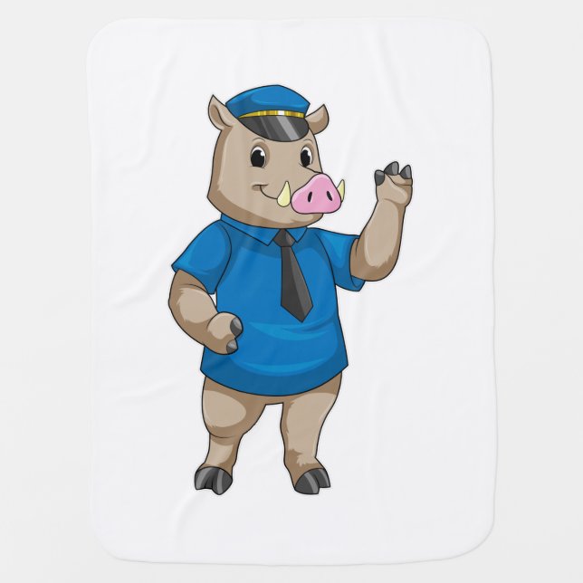 Boar as Police officer with Police hat Baby Blanket (Front)