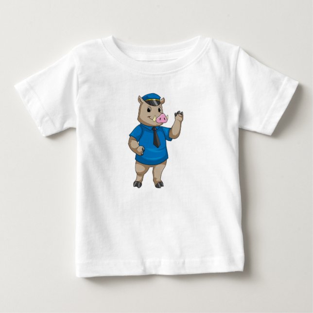 Boar as Police officer with Police hat Baby T-Shirt (Front)