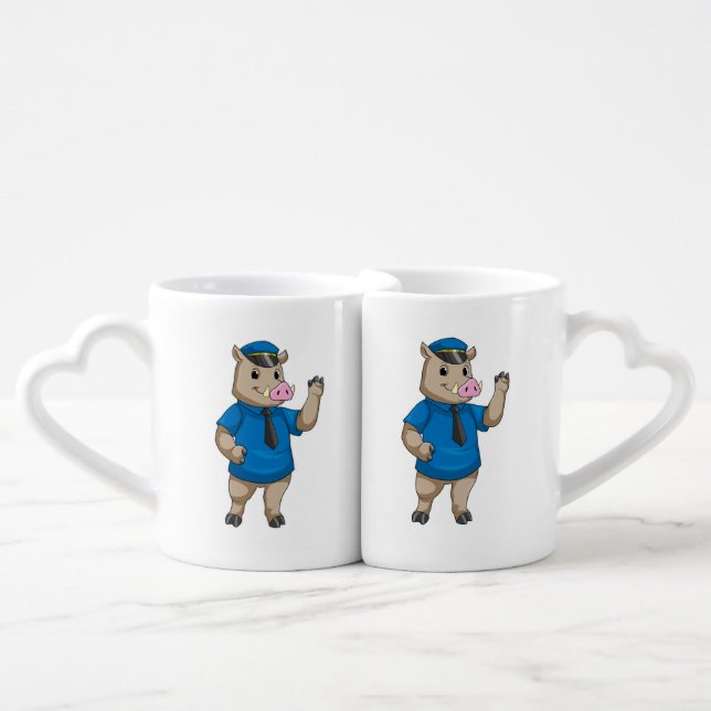 Boar as Police officer with Police hat Coffee Mug Set (Front Nesting)