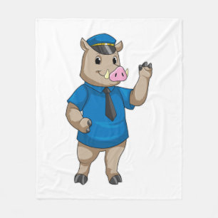 Boar as Police officer with Police hat Fleece Blanket