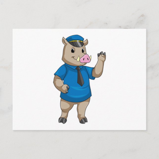 Boar as Police officer with Police hat Postcard (Front)