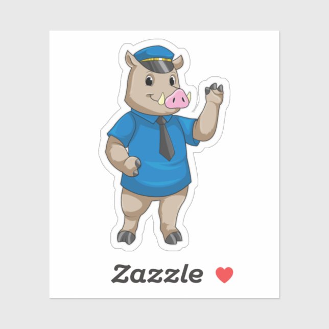 Boar as Police officer with Police hat Sticker (Sheet)