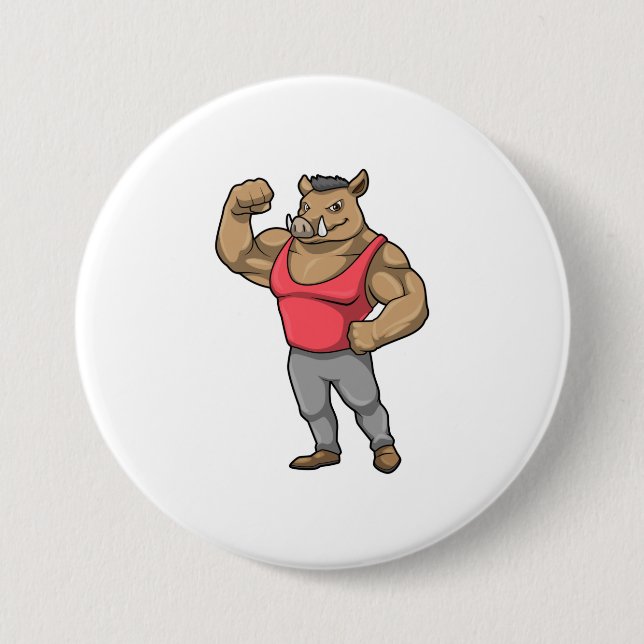 Boar Bodybuilder Bodybuilding Muscles Button (Front)