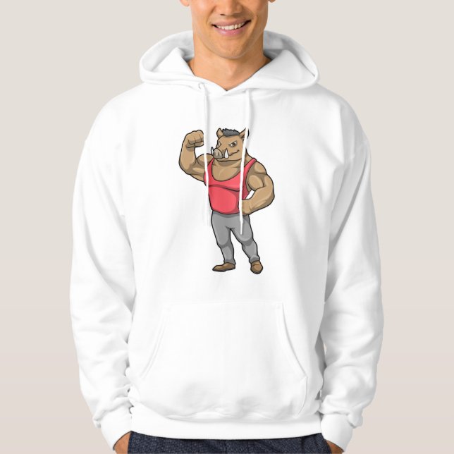 Boar Bodybuilder Bodybuilding Muscles Hoodie (Front)
