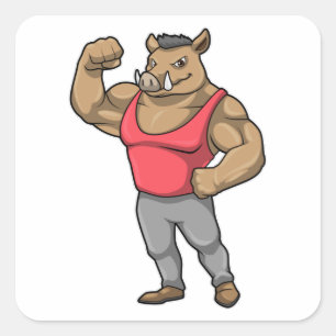 Boar Bodybuilder Bodybuilding Muscles Square Sticker