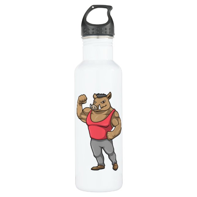 Boar Bodybuilder Bodybuilding Muscles Stainless Steel Water Bottle (Front)