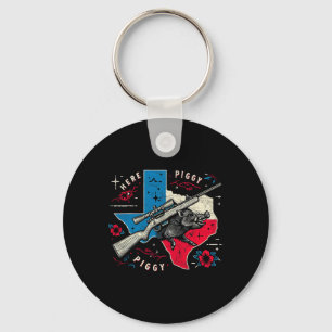 Boar Hunter Mens Here Piggy Vintage Texas Wild Hog Keychain