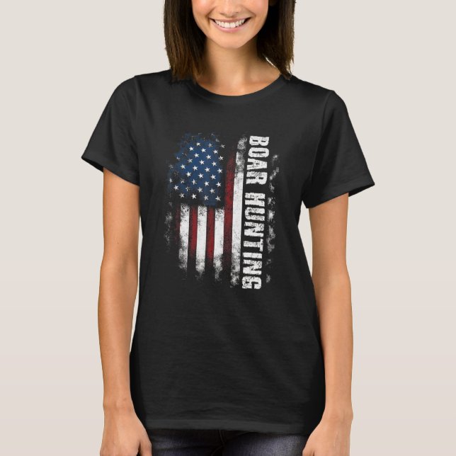 Boar Hunting American Flag Boars Hunter T-Shirt (Front)
