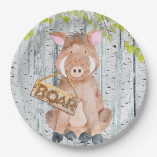 Boar- Woodland Friends - Watercolor illustration Paper Plates
