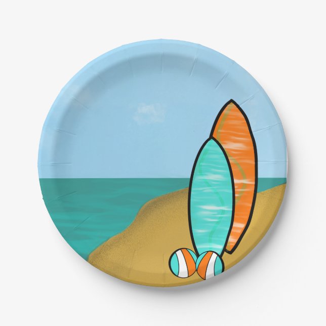 Board and Beach Ball Birthday Paper Plates (Front)