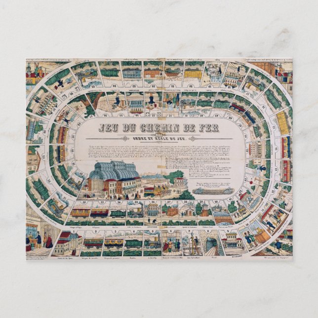 Board for a railway game, 1850 postcard (Front)