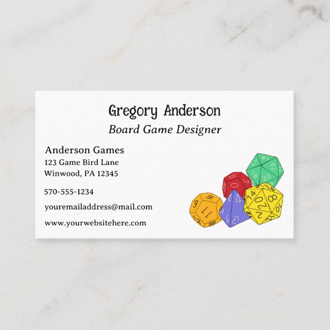 Board Game Design, RPG Fantasy Dice Maker Business Card (Front)