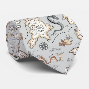 Board game fantasy world cartography map neck tie