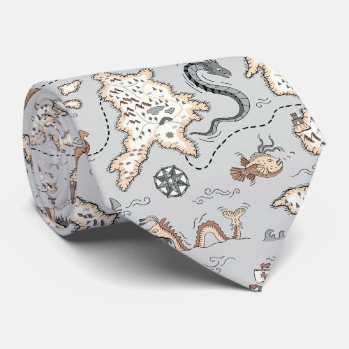 Board game fantasy world cartography map neck tie