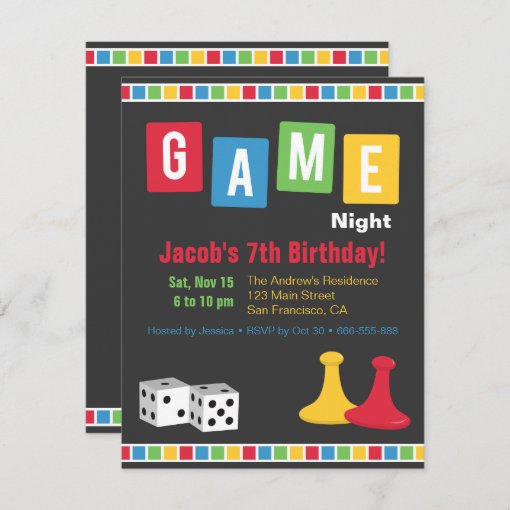 Board Game Night Kids Birthday Party Invitations | Zazzle