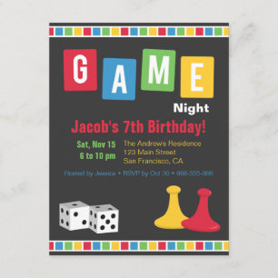 Board Game Night Kids Birthday Party Invitations