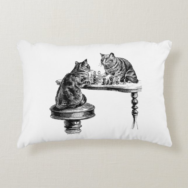 Board Games: Two Cats playing a Chess Match Accent Pillow (Front)