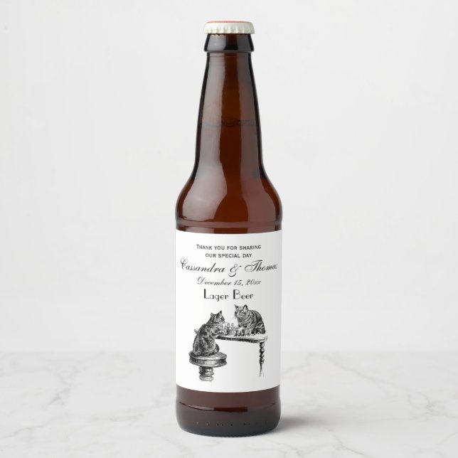 Board Games: Two Cats playing a Chess Match Beer Bottle Label (Front)