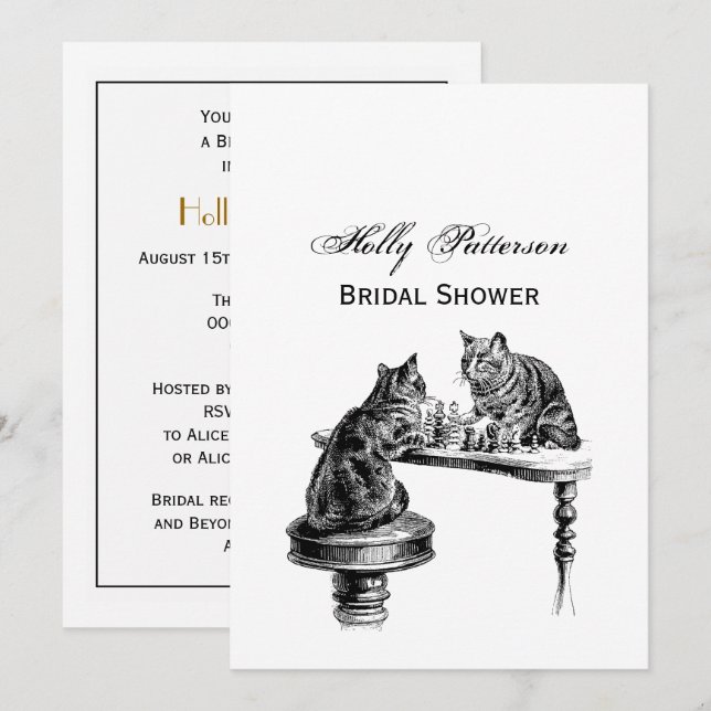 Board Games: Two Cats playing a Chess Match Invitation (Front/Back)