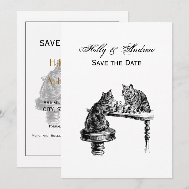 Board Games: Two Cats playing a Chess Match Invitation (Front/Back)