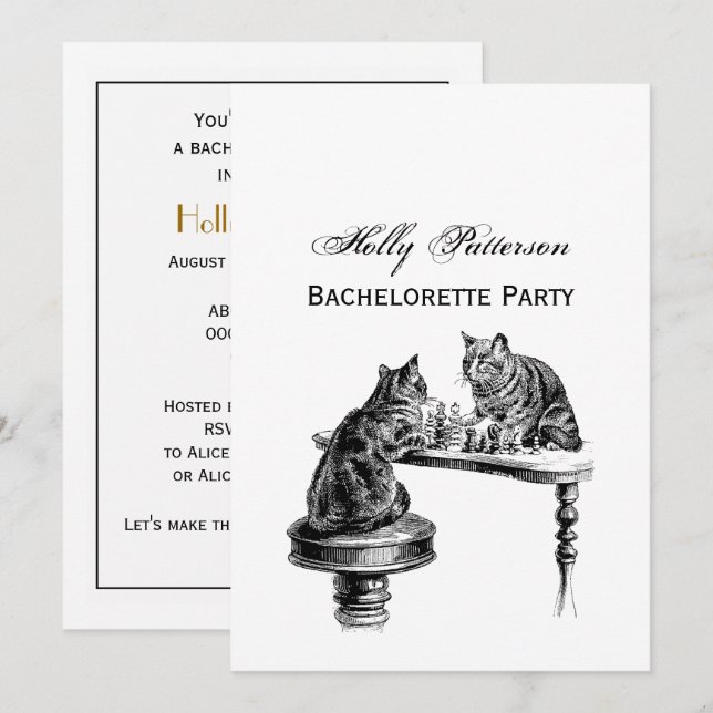 Board Games: Two Cats playing a Chess Match Invitation (Front/Back)