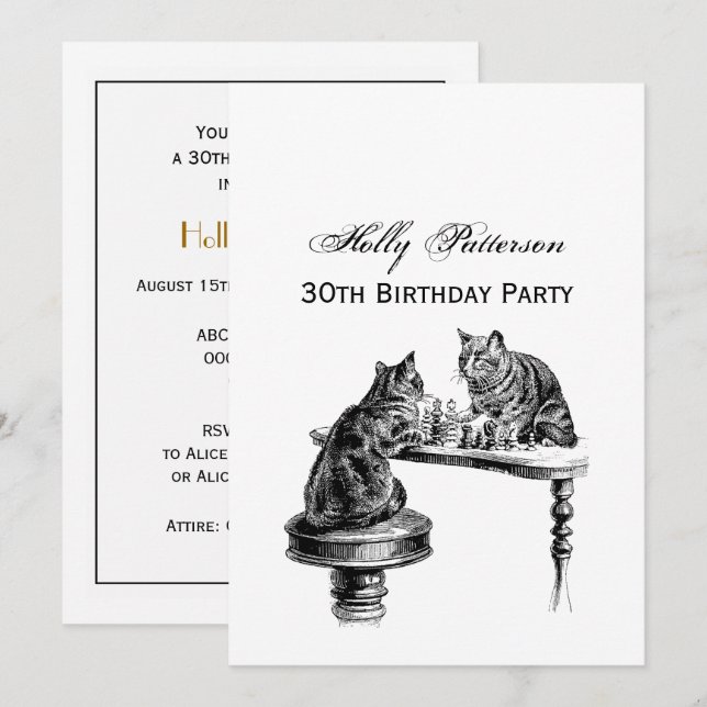 Board Games: Two Cats playing a Chess Match Invitation (Front/Back)