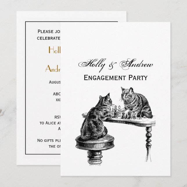 Board Games: Two Cats playing a Chess Match Invitation (Front/Back)