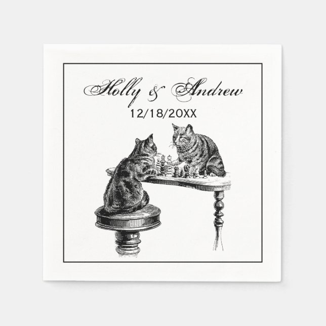 Board Games: Two Cats playing a Chess Match Paper Napkins (Front)