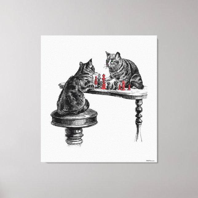 Board Games Two Cats playing Chess Match Red Canvas Print (Front)